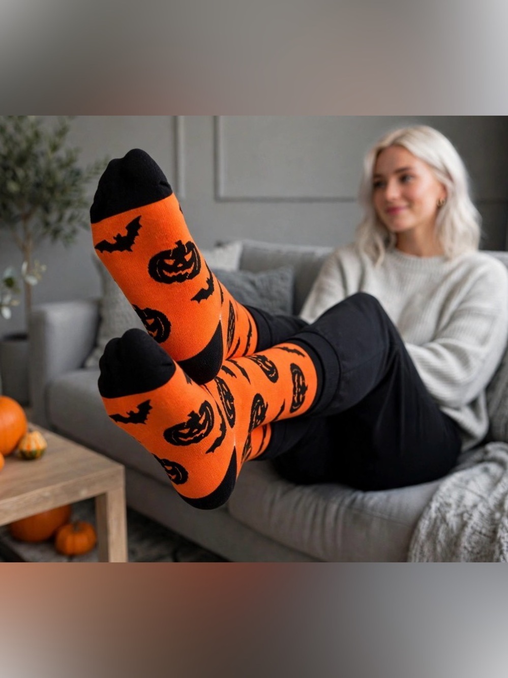Veachog Halloween Socks - Women & Men Pumpkin and Bat Spooky holiday theme socks